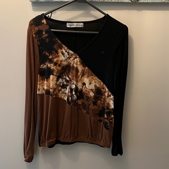 Absolutely Famous Black and Brown Colorblock Blouse - Picture 1 of 5